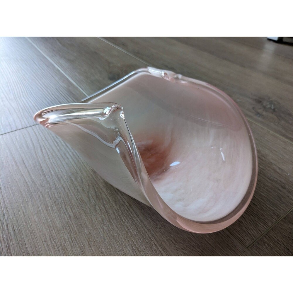 Vintage Art Glass Italy Murano Type Pink Swirl Art Bowl Decor Hand Blown
